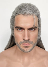 The Witcher 3 Geralt of Rivia Mixed Grey Straight Lace Front Synthetic Men's Wig LFK5566