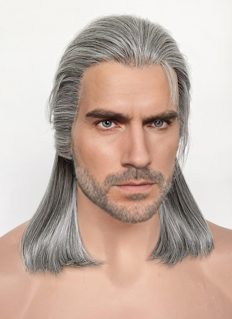 The Witcher 3 Geralt of Rivia Mixed Grey Straight Lace Front Synthetic Men's Wig LFK5566