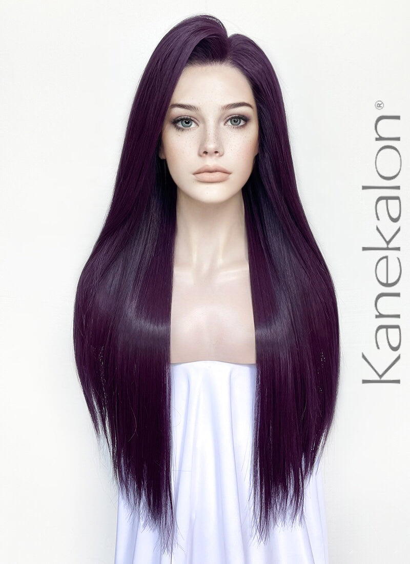 Dark Purple Straight 13" x 6" Lace Top Kanekalon Synthetic Wig LFS026