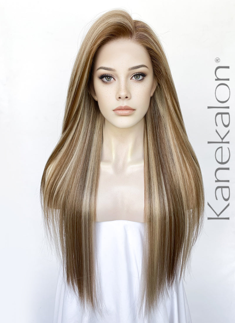 Brown Mixed Blonde Straight  13" x 6" Lace Top Kanekalon Synthetic Wig LFS040