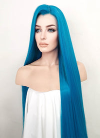 League of Legends LOL Arcane Jinx Turquoise Blue Straight Lace Front Synthetic Wig LN6020