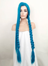 League of Legends LOL Arcane Jinx Turquoise Blue Straight Lace Front Synthetic Wig LN6020