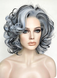 Pastel Blue Mixed Black Curly Lace Front Synthetic Hair Wig LN6035