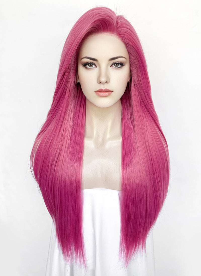 Hot Pink Straight Yaki Lace Front Synthetic Hair Wig LN6037