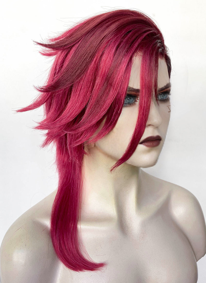 League of Legends LOL Arcane Vi Two Tone Red Straight Lace Front Synthetic Wig LN6041A