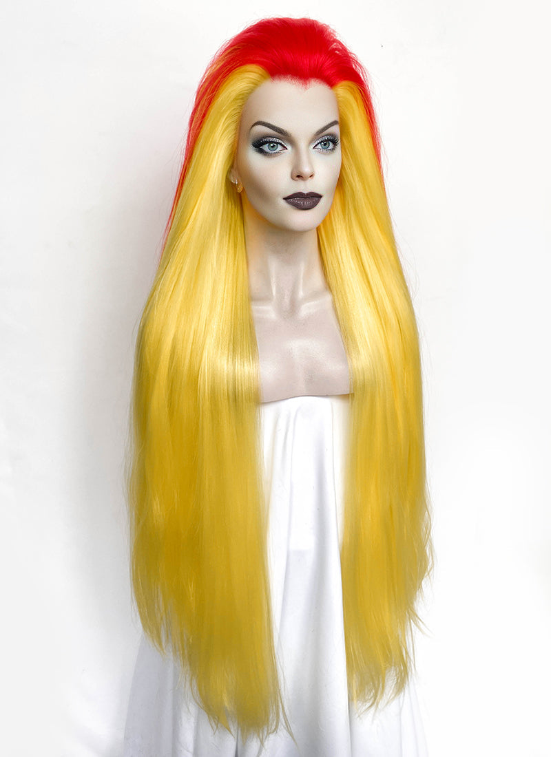 Marvel Scream Donna Diego Yellow Mixed Red Straight Lace Front Synthetic Wig LN6042