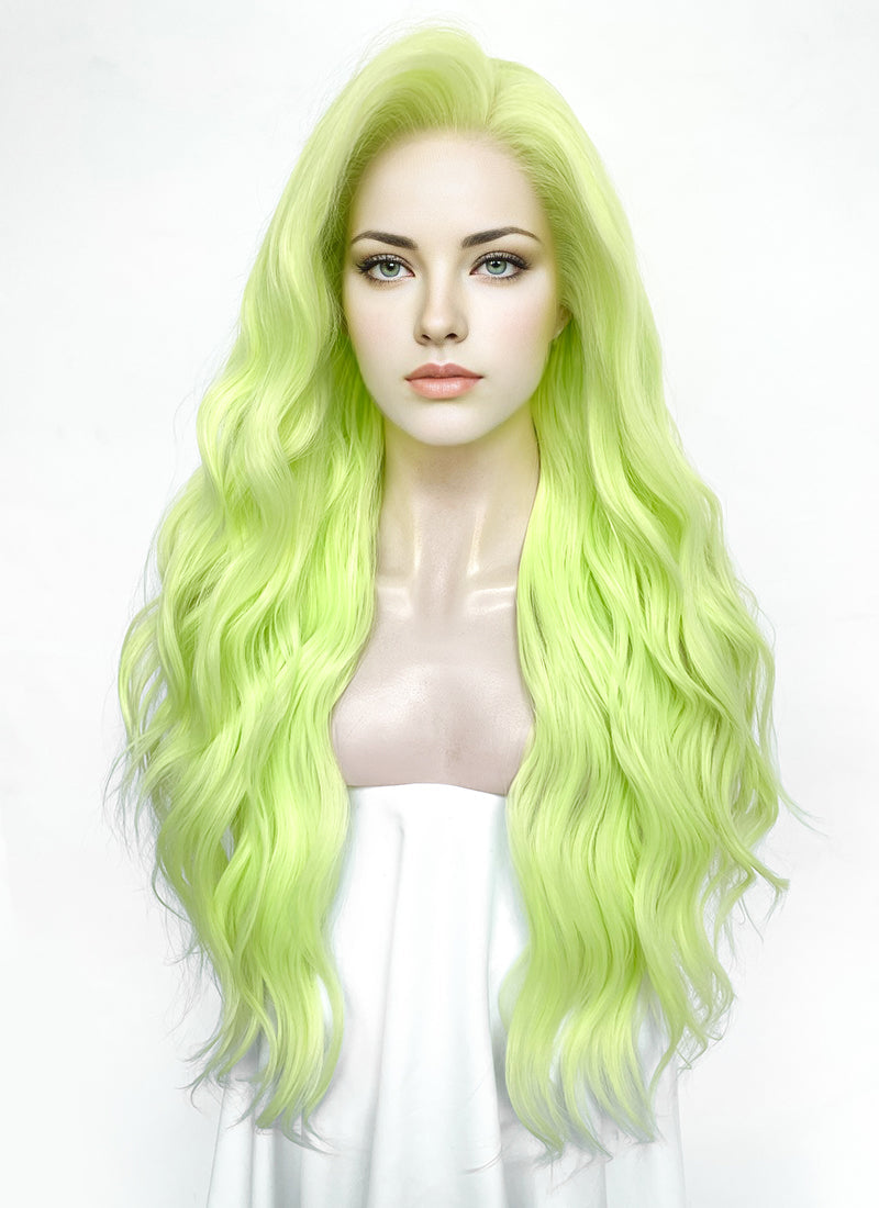 Pastel Chartreuse Wavy Lace Front Synthetic Hair Wig LW4044