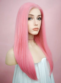 Straight Pastel Pink Lace Front Synthetic Wig LW769C