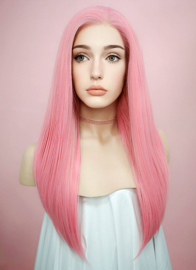 Straight Pastel Pink Lace Front Synthetic Wig LW769C