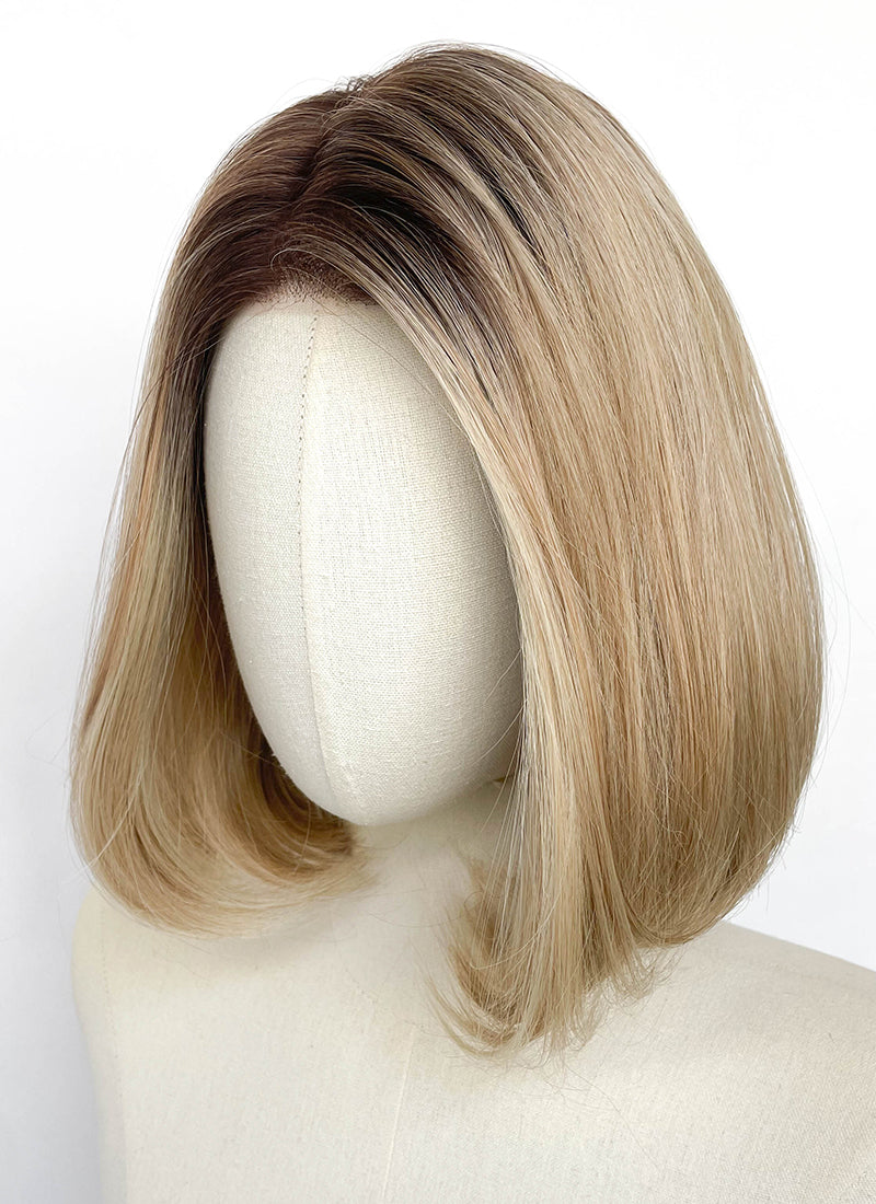 Mixed Blonde With Dark Roots Straight Mono Top Lace Wig MN002