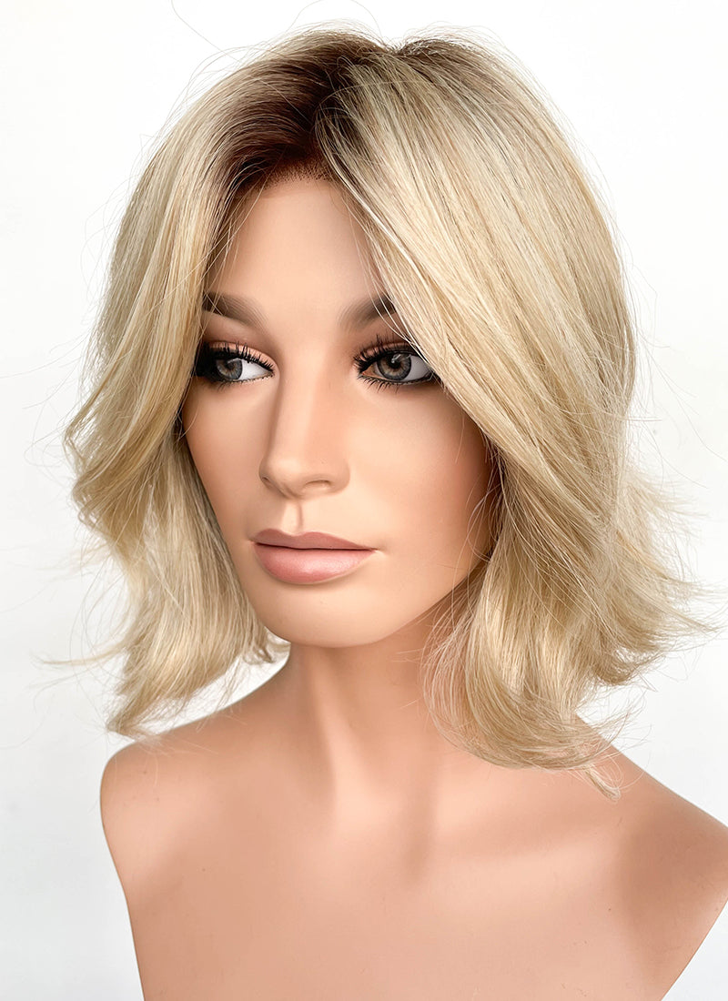 Blonde With Dark Roots Wavy Mono Top Lace Wig MN003