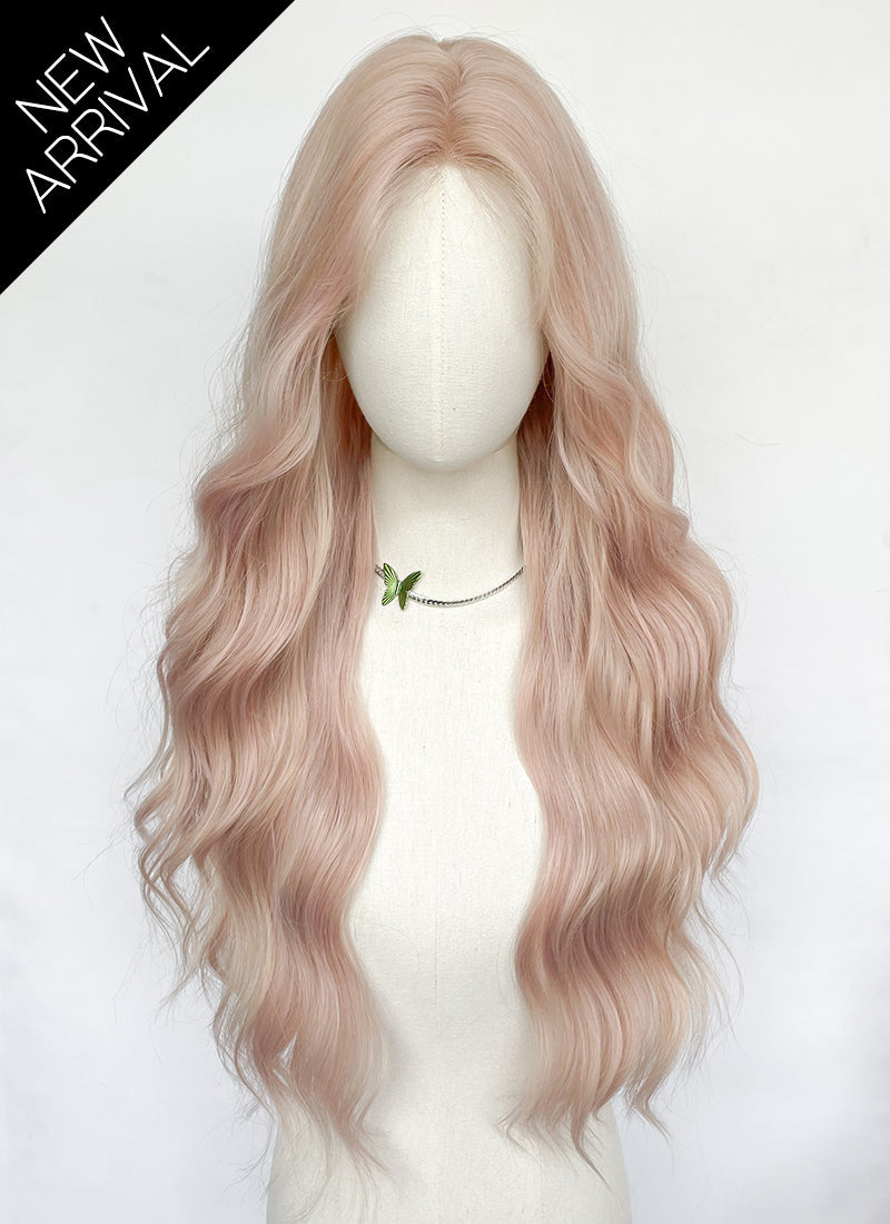 Pale Pink Wavy Synthetic Wig NL082