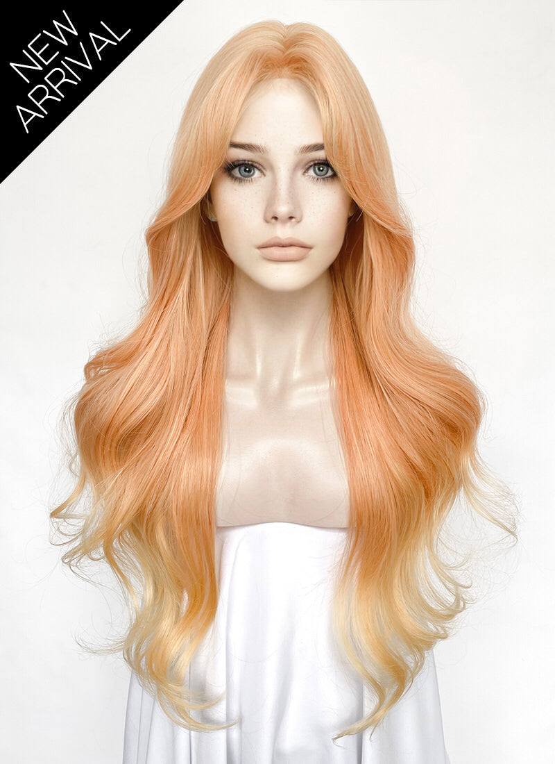 Peach Pink Ombre Wavy Synthetic Wig NL086