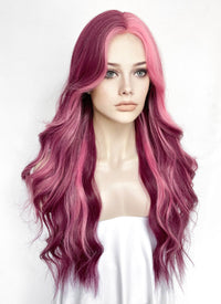 Purple With Pink Highlights Wavy Synthetic Wig NL088