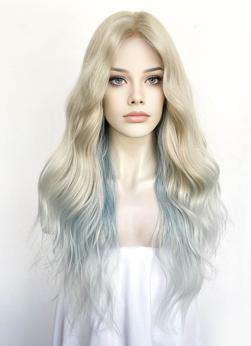 Blonde Blue Ombre Wavy Synthetic Hair Wig NL095