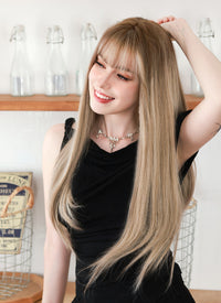 Brown With Blonde Highlights Straight Synthetic Hair Wig NS525