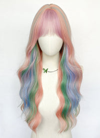 My Little Pony Princess Celestia Pink Rainbow Color Wavy Synthetic Wig NS550