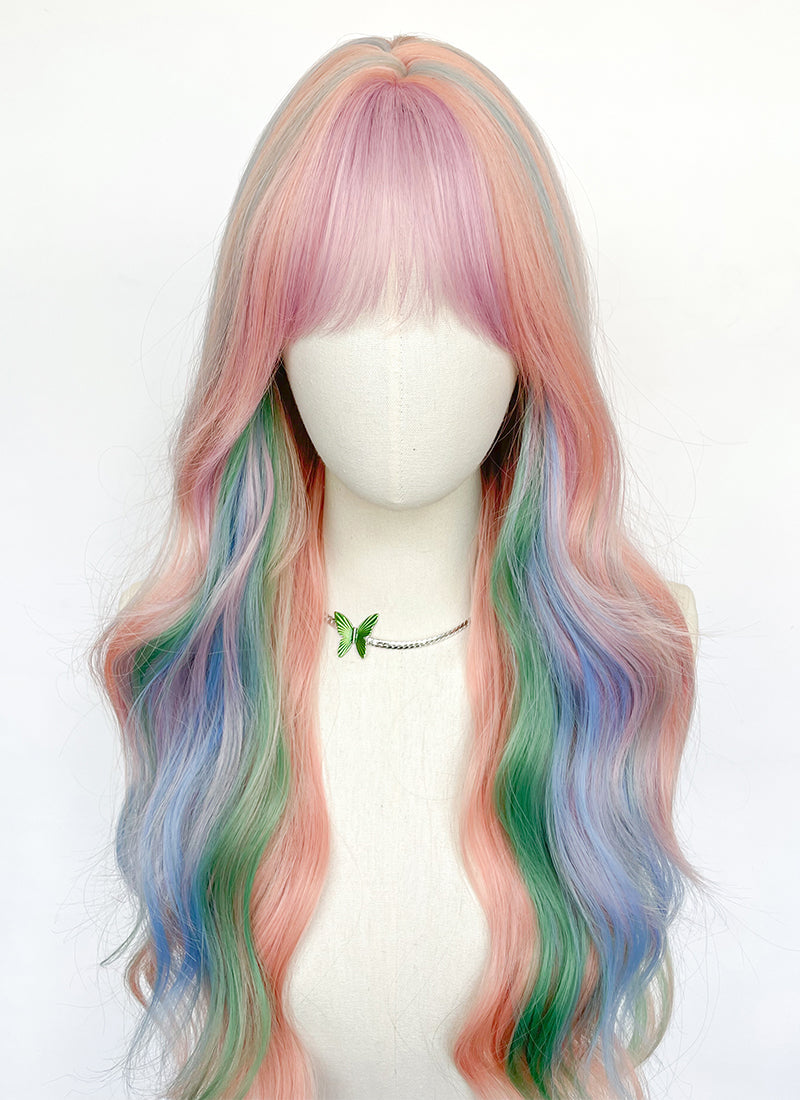 My Little Pony Princess Celestia Pink Rainbow Color Wavy Synthetic Wig NS550