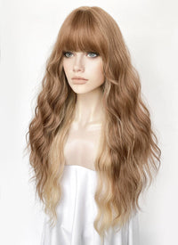 Brown Mixed Blonde Wavy Synthetic Hair Wig NS554