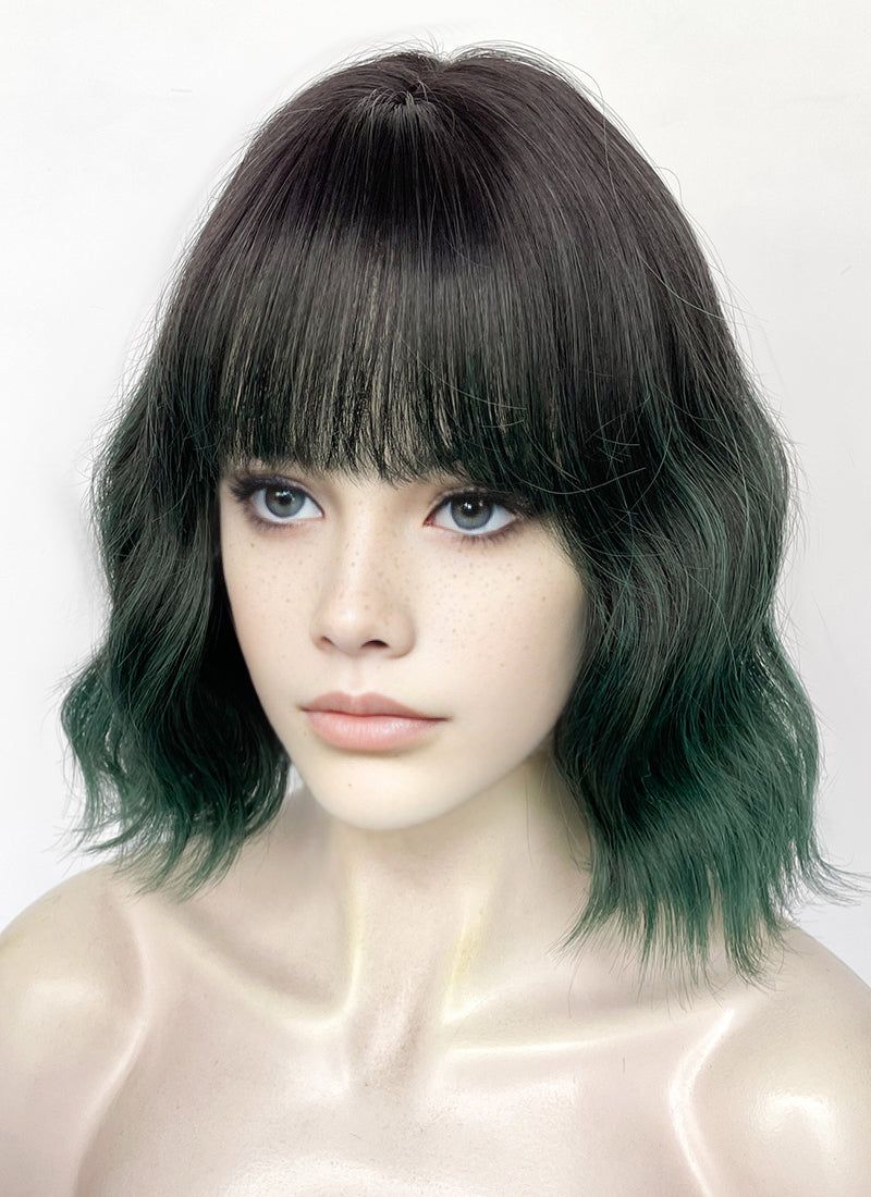 Brunette Green Ombre Wavy Synthetic Hair Wig NS583