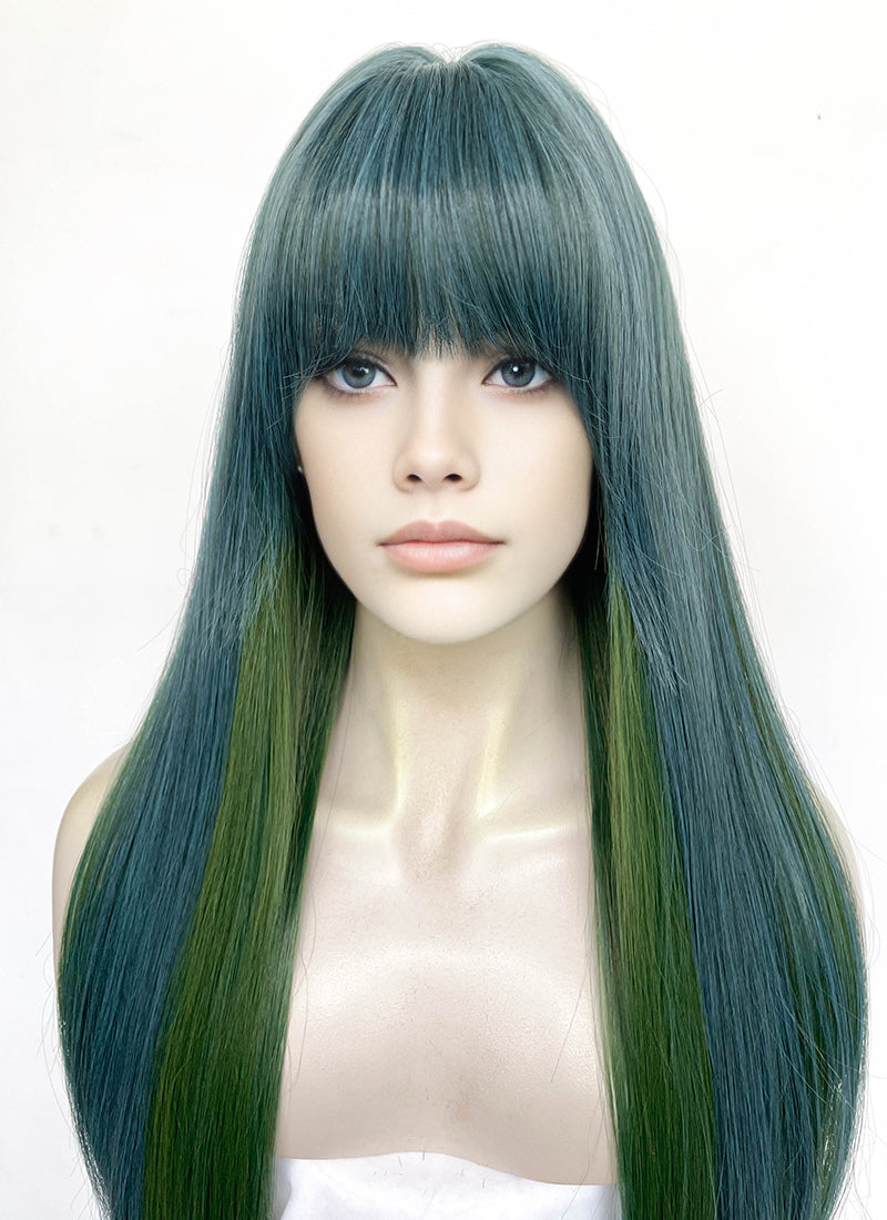 Blue Mixed Green Straight Synthetic Hair Wig NS593