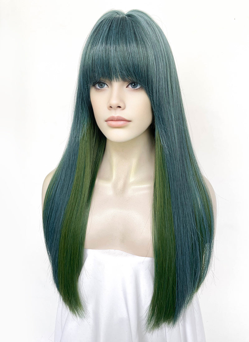 Blue Mixed Green Straight Synthetic Hair Wig NS593