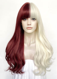 Red Blonde Split Color Wavy Synthetic Hair Wig NS594