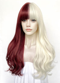 Red Blonde Split Color Wavy Synthetic Hair Wig NS594