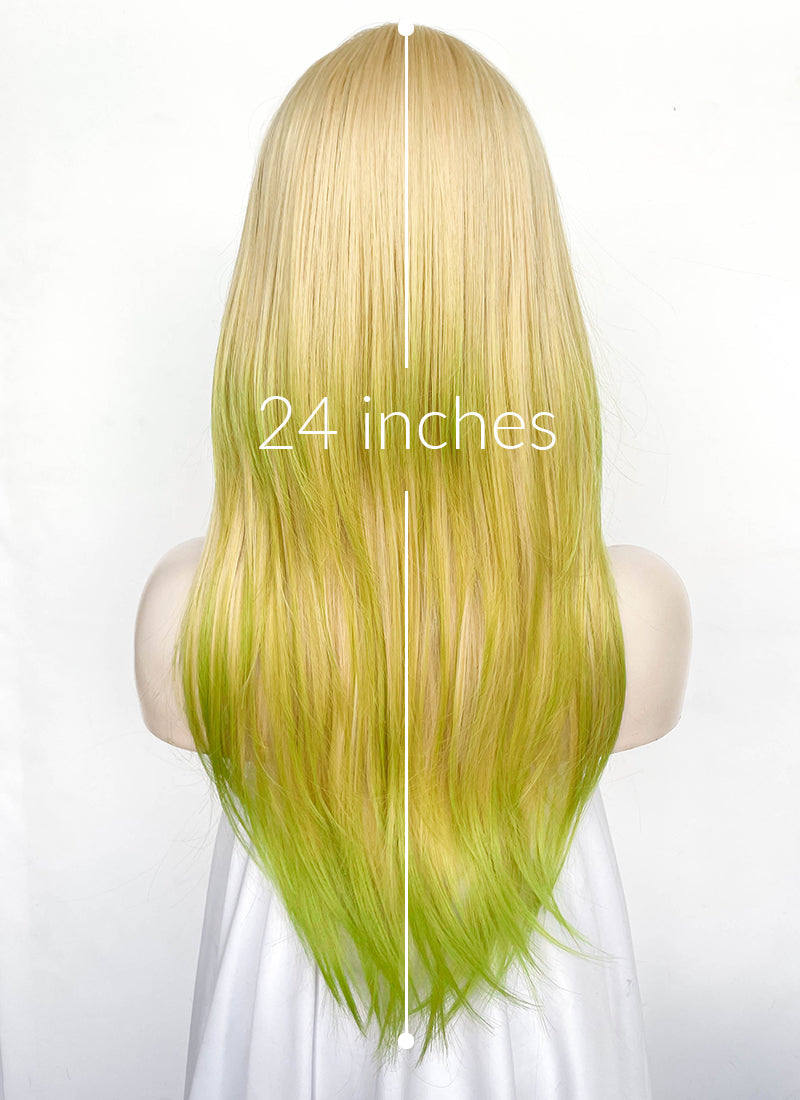 Blonde Green Ombre Straight Synthetic Hair Wig NS595