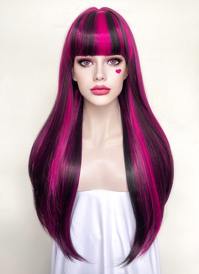 Monster High Draculaura Black Mixed Magenta Straight Synthetic Hair Wig TB1660