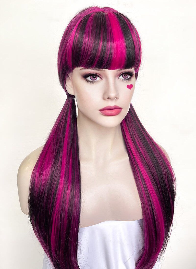 Monster High Draculaura Black Mixed Magenta Straight Synthetic Hair Wig TB1660