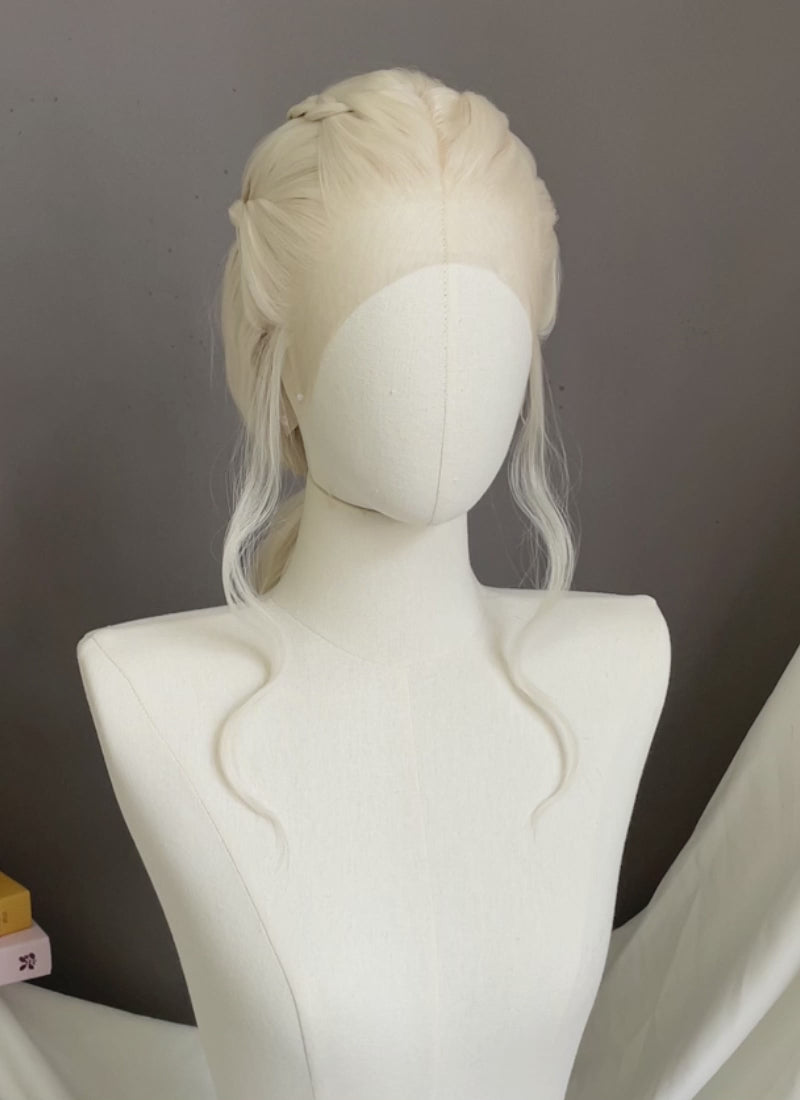 House of the Dragon Queen Rhaenyra Targaryen Platinum Blonde Braided Lace Front Synthetic Wig LF2168