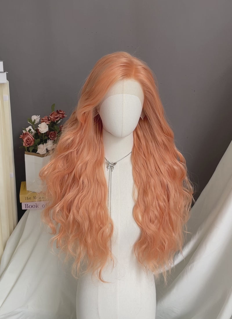 Peach Pink Wavy Lace Front Synthetic Hair Wig LFK5540