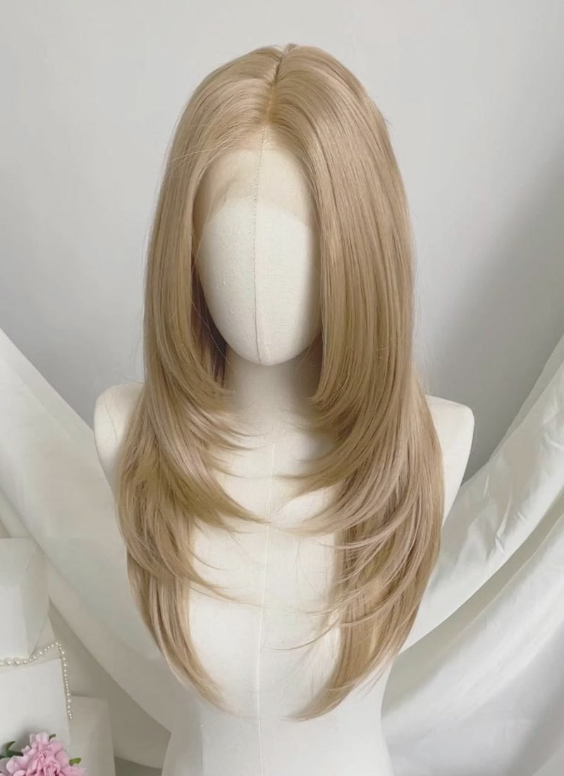 Blonde Curtain Bangs Straight Lace Front Synthetic Hair Wig LF3332