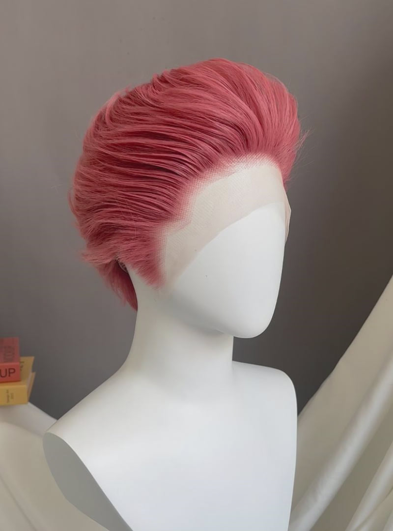 Pink Straight Lace Front Synthetic Men's Wig LF6059