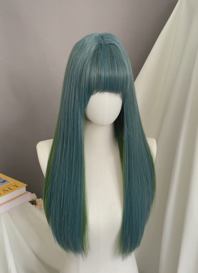 Blue Mixed Green Straight Synthetic Hair Wig NS593