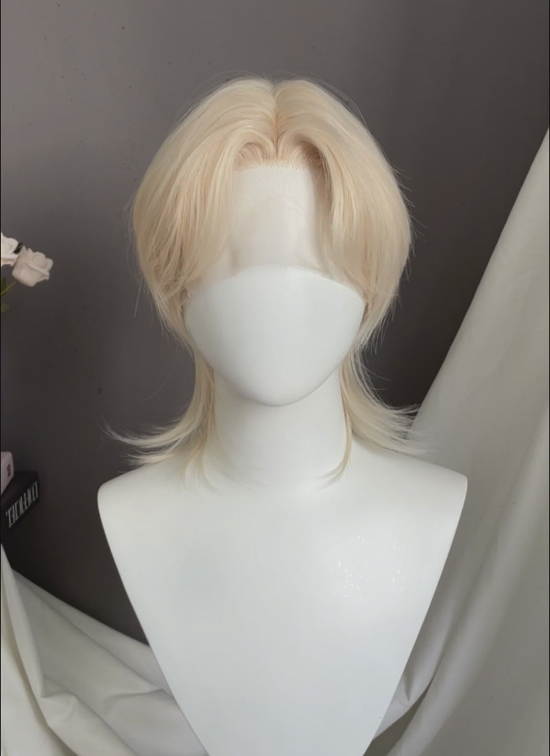 Light Blonde Wolf Cut Lace Front Synthetic Men's Wig LF6085