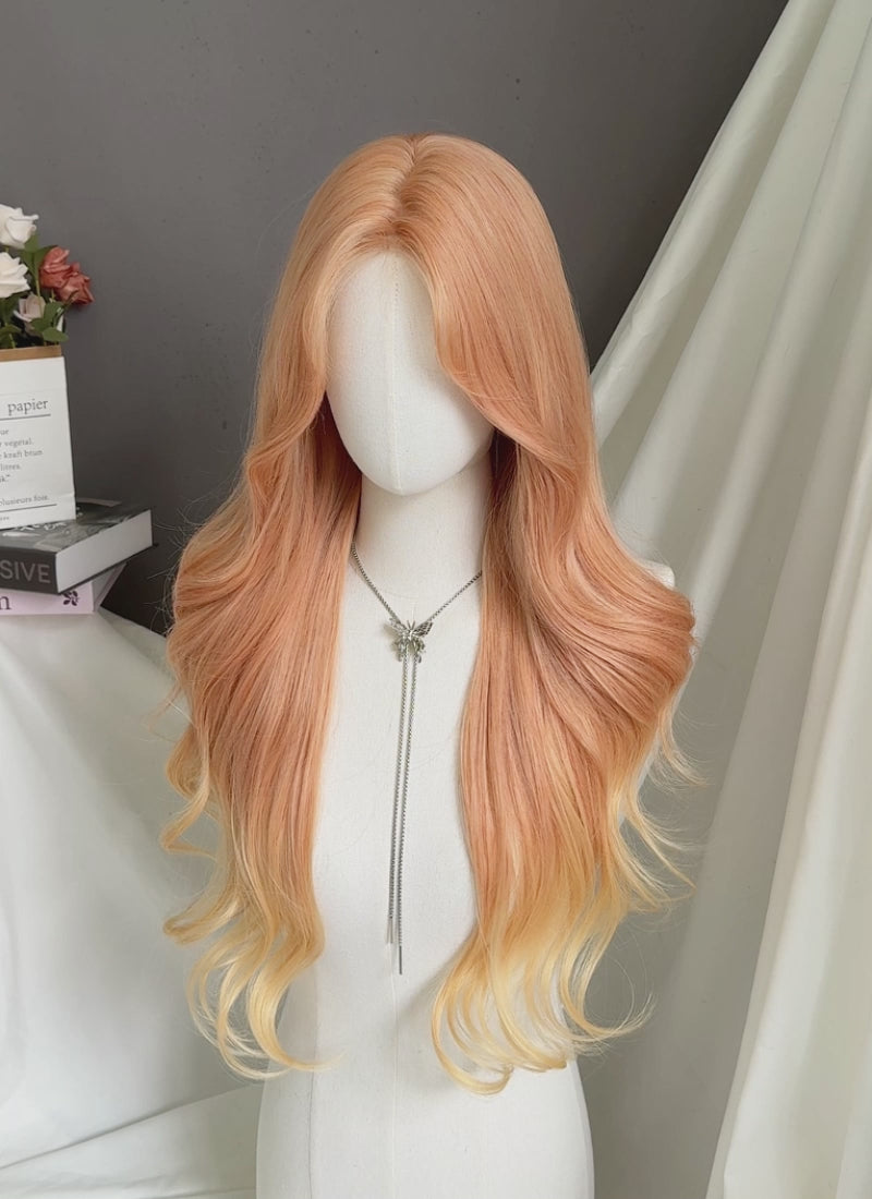 Peach Pink Ombre Wavy Synthetic Wig NL086