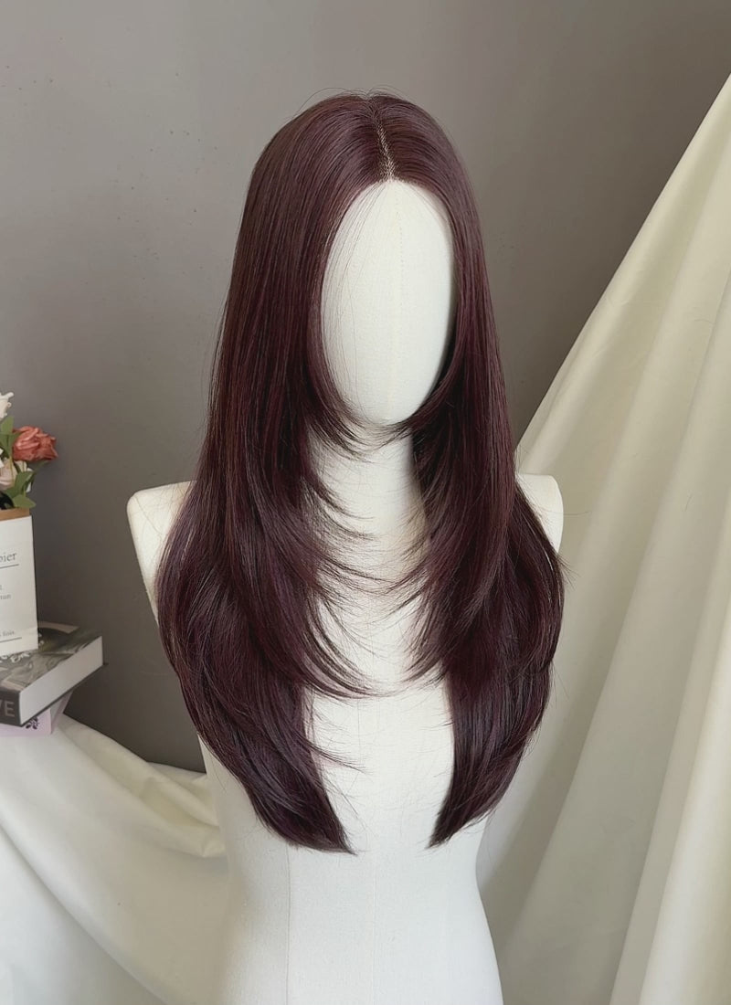 Black Violet Straight Layered Hush Cut Lace Front Synthetic Hair Wig LF3356