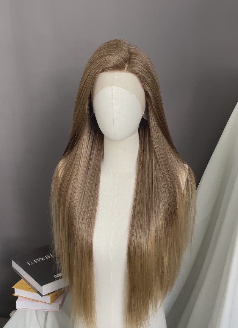 Brown Blonde Ombre Straight Lace Front Synthetic Wig LF3362