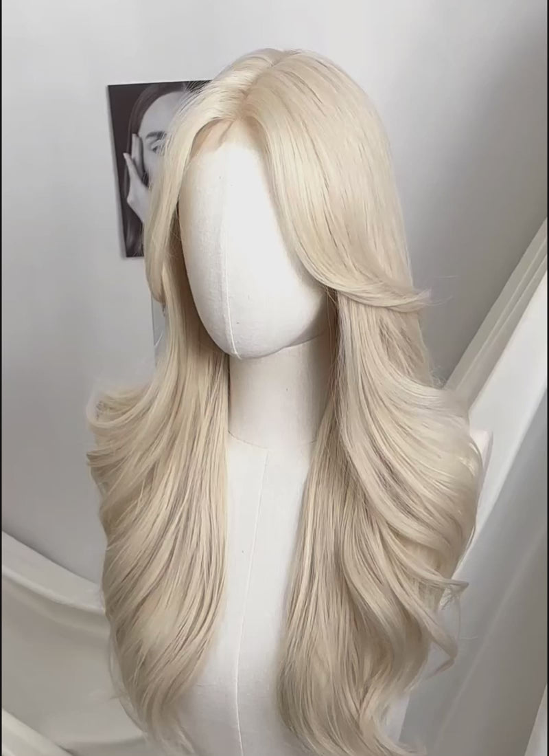 Barbie Light Blonde Curtain Bangs Wavy Lace Front Synthetic Wig LF3299A