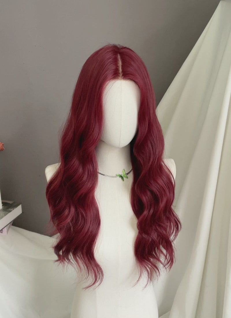 Burgundy Red Wavy Lace Front Synthetic Hair Wig LF3353