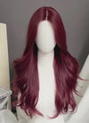 Dark Burgundy Red Curtain Bangs Wavy Lace Front Synthetic Hair Wig LF3340