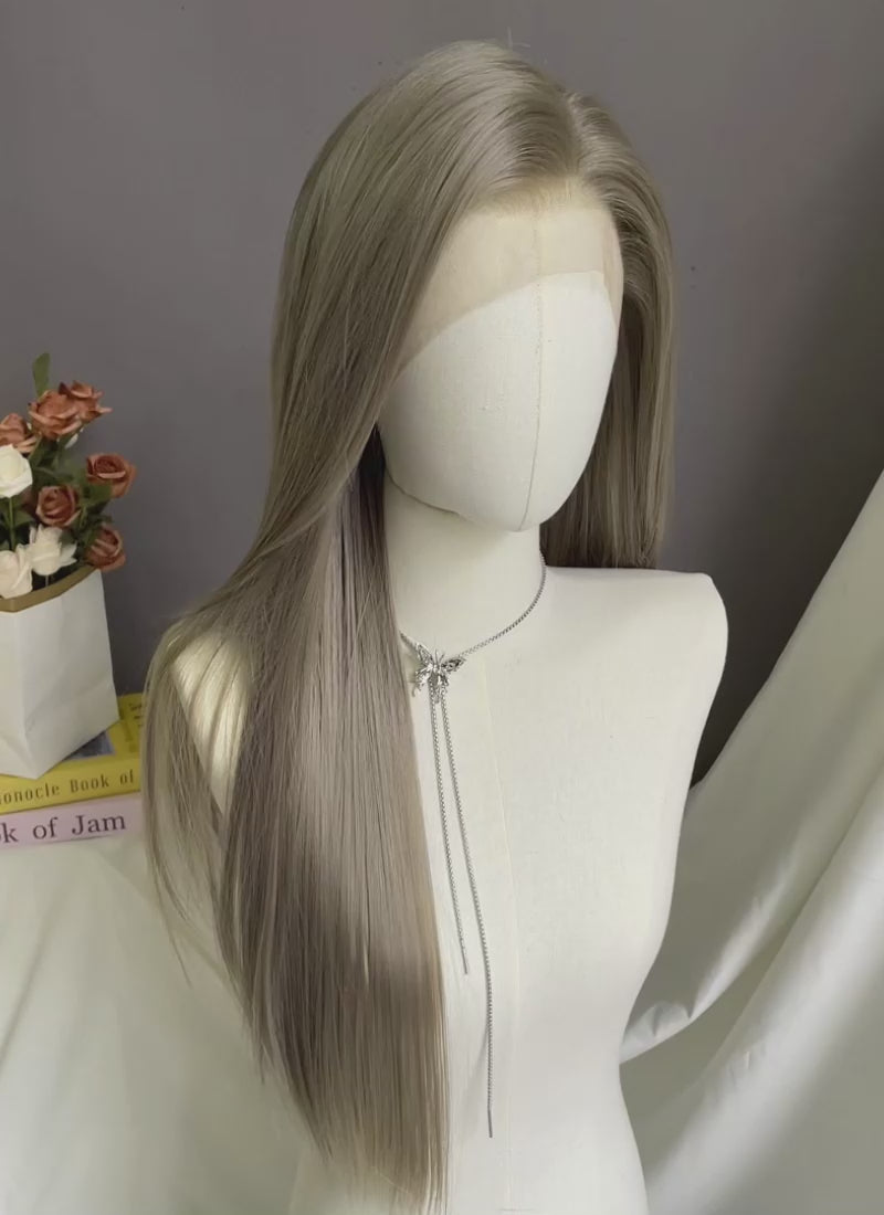 Greenish Grey Straight Lace Front Kanekalon Synthetic Hair Wig LF3346