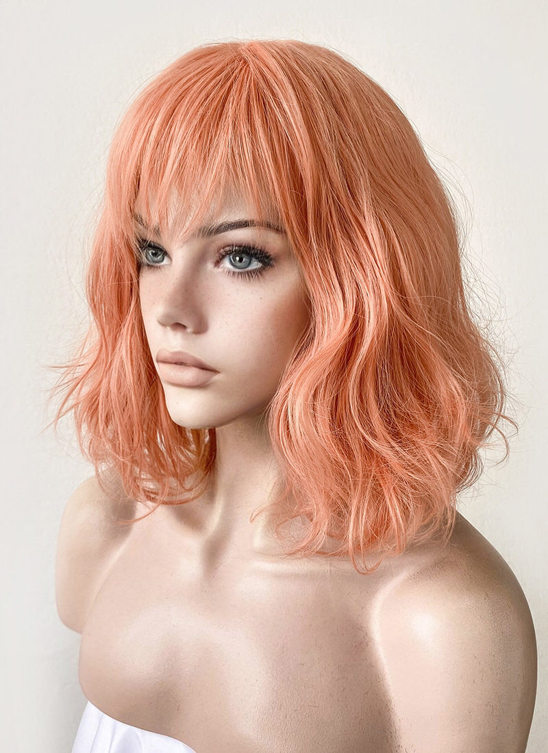 Pastel Peach Pink Wavy Bob Synthetic Wig CM197 – wigisfashion-au