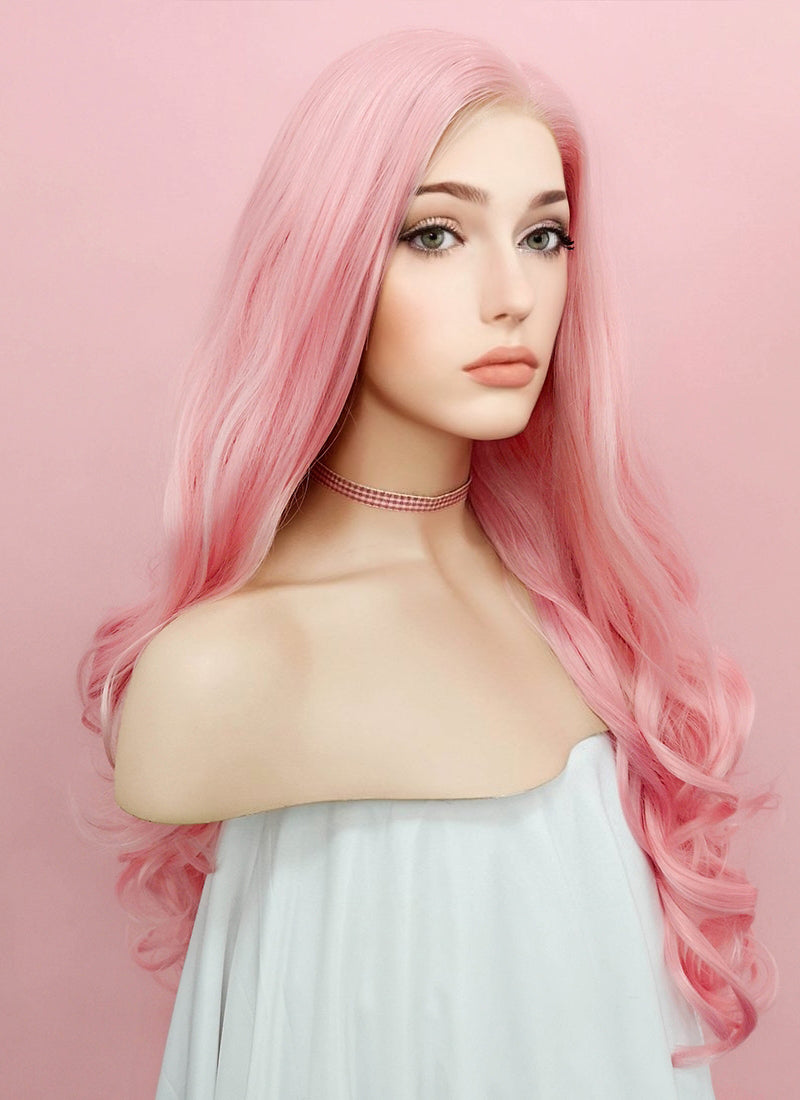 Pastel Pink Wavy Lace Front Synthetic Wig LF084 wigisfashion au