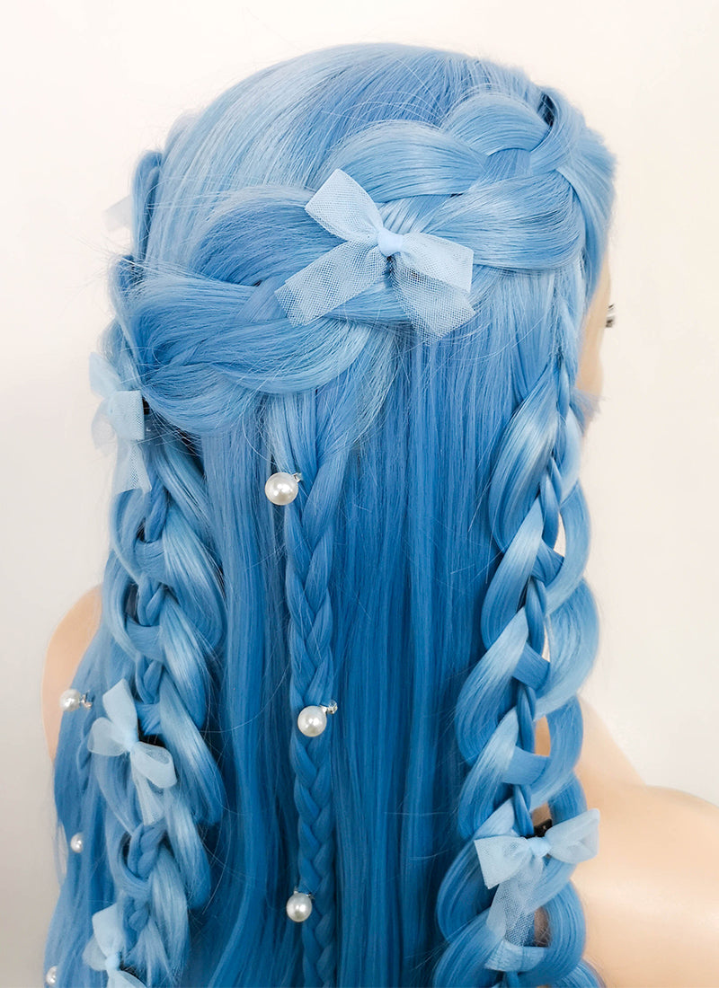 Pastel Blue Braided Lace Front Synthetic Wig WigIsFashion