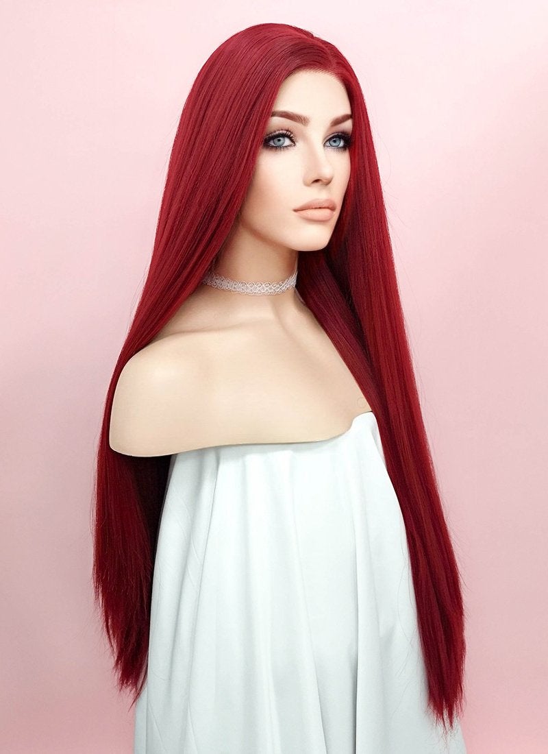 Straight Yaki Red Lace Front Synthetic Wig LF624A wigisfashion au