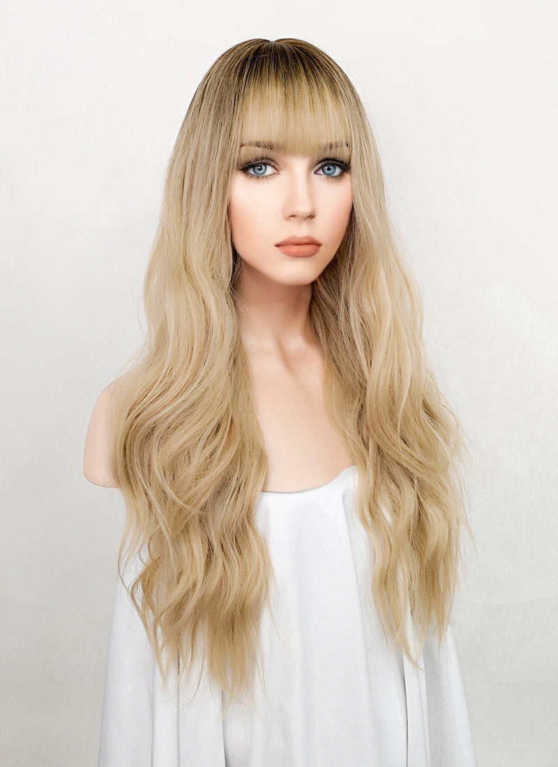 Blonde With Dark Roots Wavy Synthetic Wig NS377 wigisfashion au