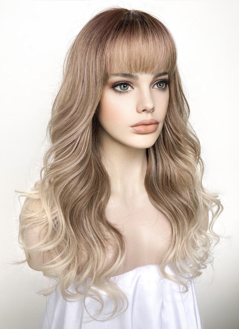 Mixed Blonde With Brown Roots Synthetic Hair Wig WigIsFashion